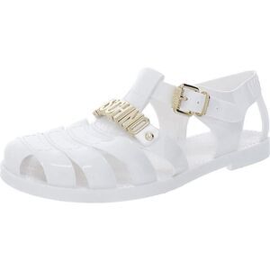 Moschino Womens White Caged Fisherman Flats Jelly Sandals Shoes Used